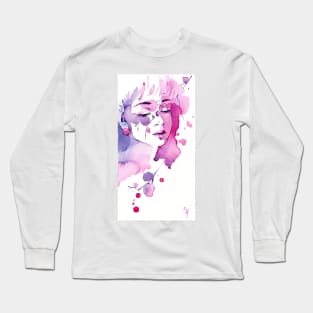 Water Leaves 5 - Watercolor Woman Portrait Long Sleeve T-Shirt